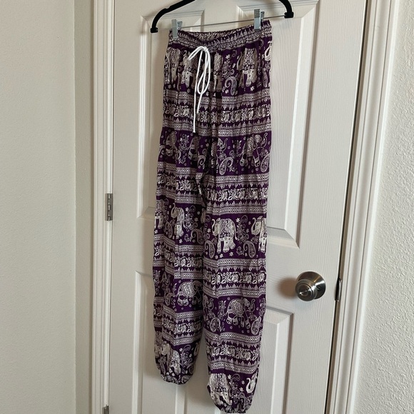 Elephant Print Purple Pants 100% rayon women - Picture 2 of 11